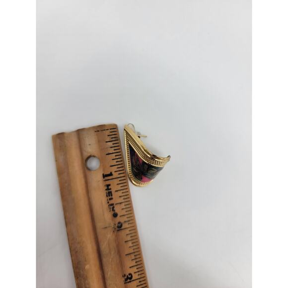 Vintage Painted Bent Oval Shape Pierced Earring Set Estate Jewelry 80's 90's - Picture 5 of 5